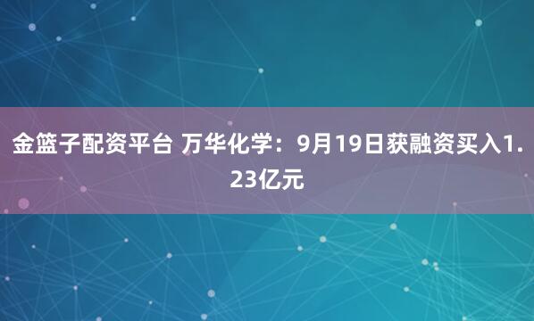 金篮子配资平台 万华化学：9月19日获融资买入1.23亿元